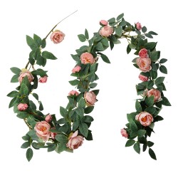 Clayre & Eef Fleur artificielle Guirlande 150 cm Rose Vert Plastique Roses