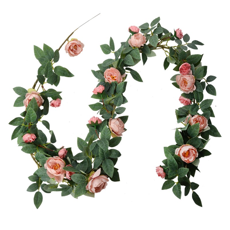 Clayre & Eef Fleur artificielle Guirlande 150 cm Rose Vert Plastique Roses
