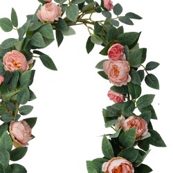 Clayre & Eef Fleur artificielle Guirlande 150 cm Rose Vert Plastique Roses