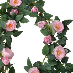 Clayre & Eef Kunstbloem Guirlande 180 cm Roze Groen Kunststof Rozen