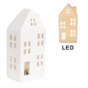 Clayre & Eef Decorative House with LED 7x6x15 cm White Porcelain