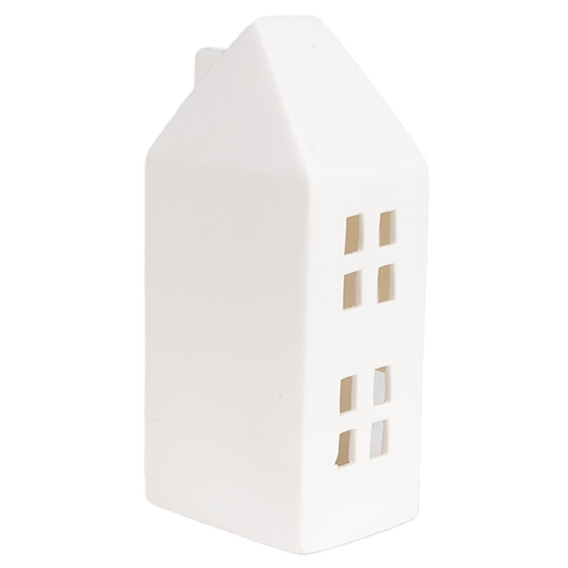 Clayre & Eef Decorative House with LED 7x6x15 cm White Porcelain