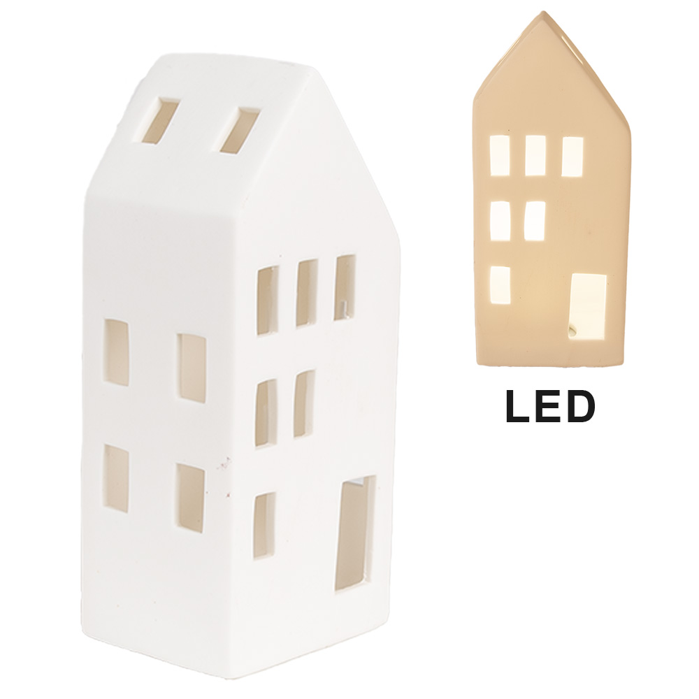 Decoratie Huis Met Led 7X6X15 Cm Wit Porselein-image