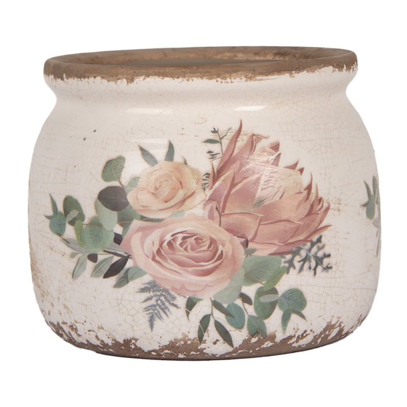 Clayre & Eef Planter Ø 12x10 cm Beige Ceramic Flowers