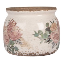 Clayre & Eef Pot de fleurs Ø 12x10 cm Beige Céramique Fleurs