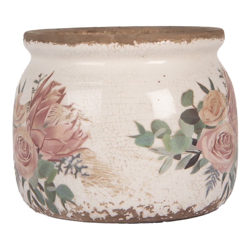 Clayre & Eef Planter Ø 12x10 cm Beige Ceramic Flowers