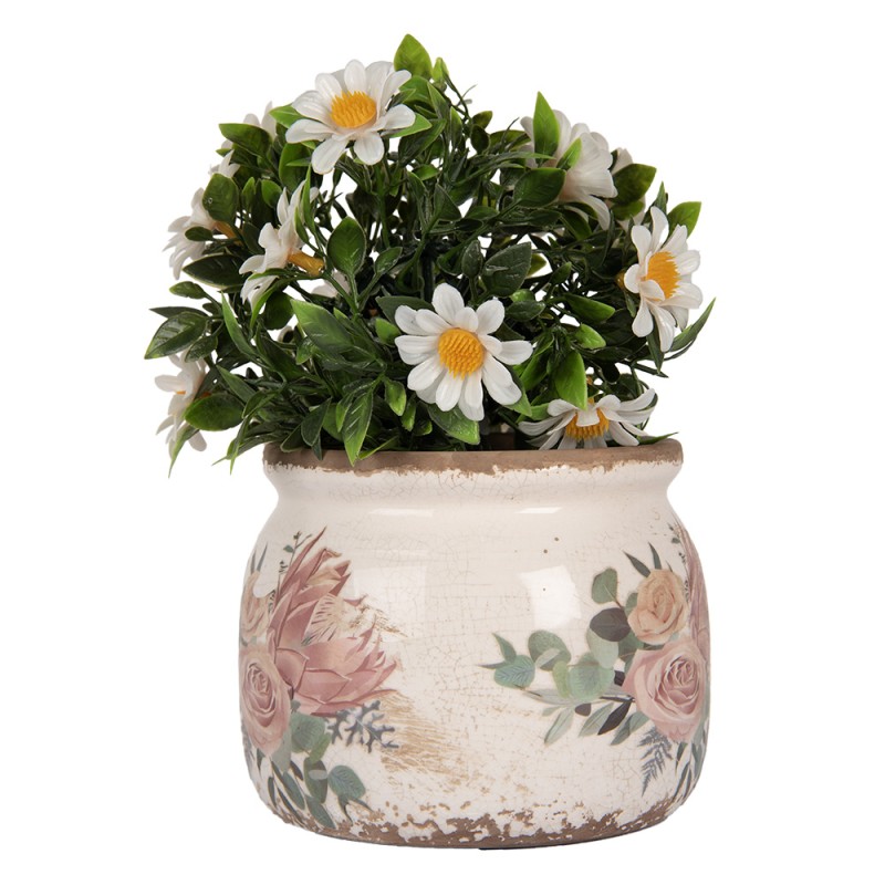 Clayre & Eef Planter Ø 12x10 cm Beige Ceramic Flowers