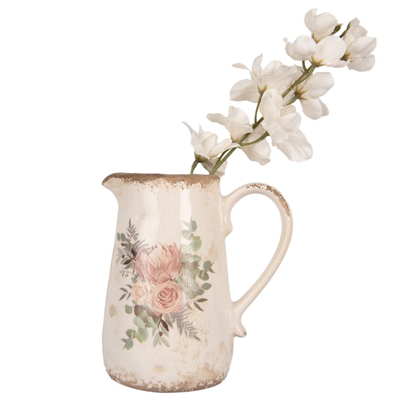 Clayre & Eef Brocca decorativa 17x12x18 cm Beige Ceramica Fiori