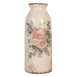 Clayre & Eef Vaso Ø 8x20 cm Beige Ceramica Fiori