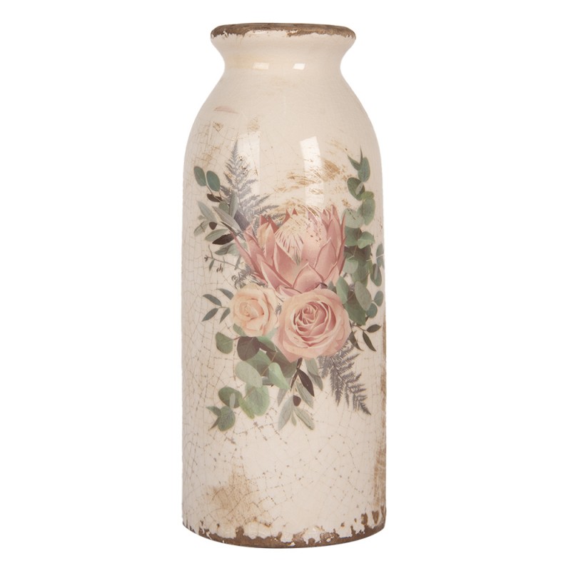 Clayre & Eef Vaso Ø 8x20 cm Beige Ceramica Fiori