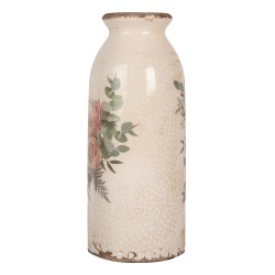 Clayre & Eef Vaso Ø 8x20 cm Beige Ceramica Fiori