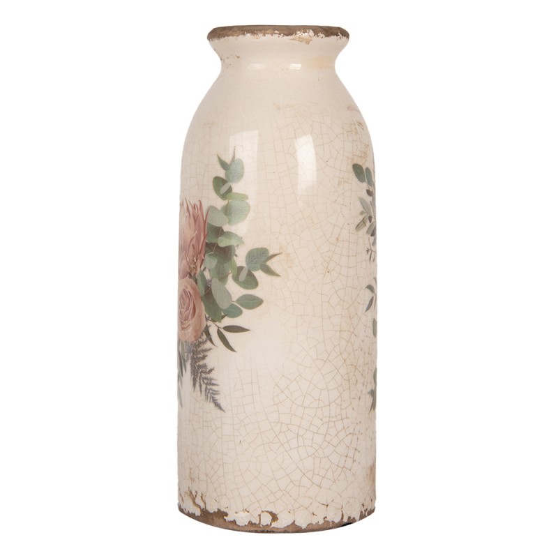 Clayre & Eef Vaso Ø 8x20 cm Beige Ceramica Fiori