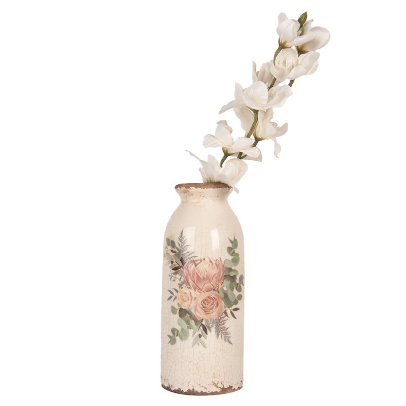 Clayre & Eef Vaso Ø 8x20 cm Beige Ceramica Fiori
