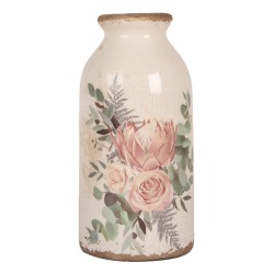 Clayre & Eef Vase Ø 8x16 cm Beige Ceramic Flowers