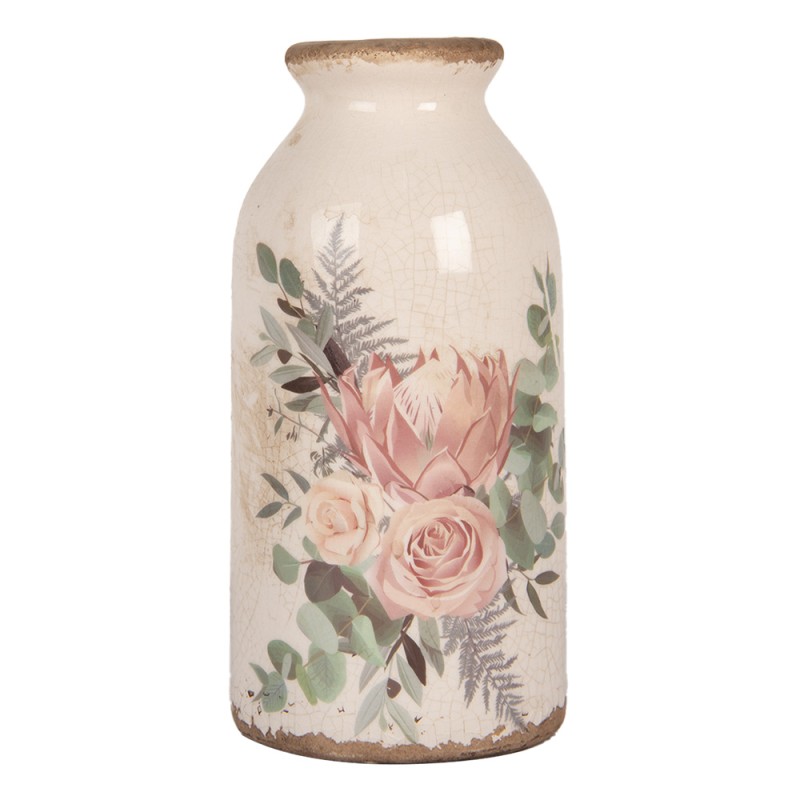 Clayre & Eef Vase Ø 8x16 cm Beige Ceramic Flowers