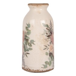 Clayre & Eef Vaas Ø 8x16 cm Beige Keramiek Bloemen