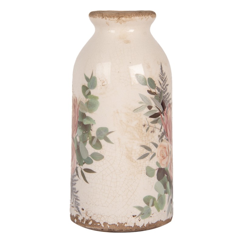 Clayre & Eef Vase Ø 8x16 cm Beige Ceramic Flowers
