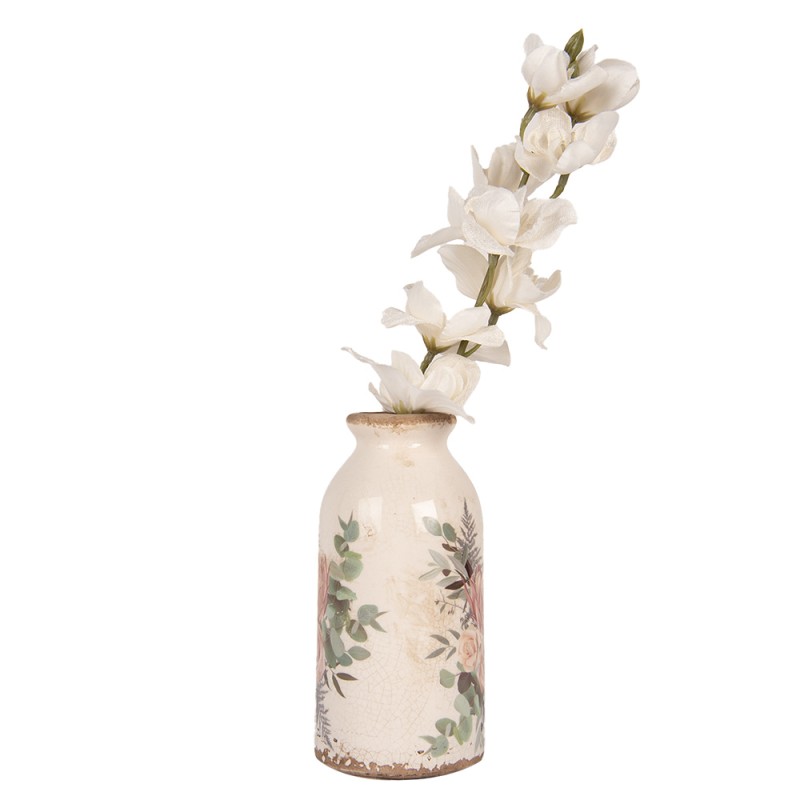 Clayre & Eef Vase Ø 8x16 cm Beige Ceramic Flowers