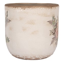 Clayre & Eef Pot de fleurs Ø 18x17 cm Beige Céramique Fleurs