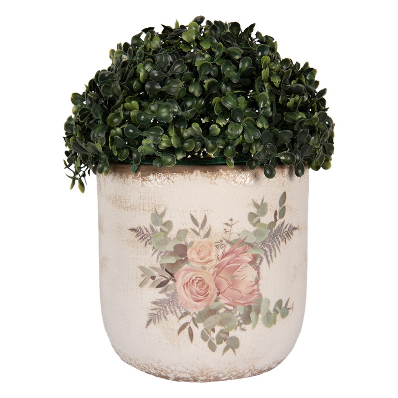 Clayre & Eef Pot de fleurs Ø 18x17 cm Beige Céramique Fleurs