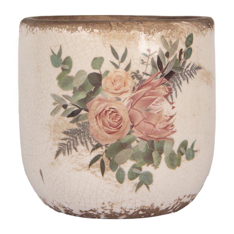 Clayre & Eef Blumentopf Ø 14x13 cm Beige Keramik Blumen