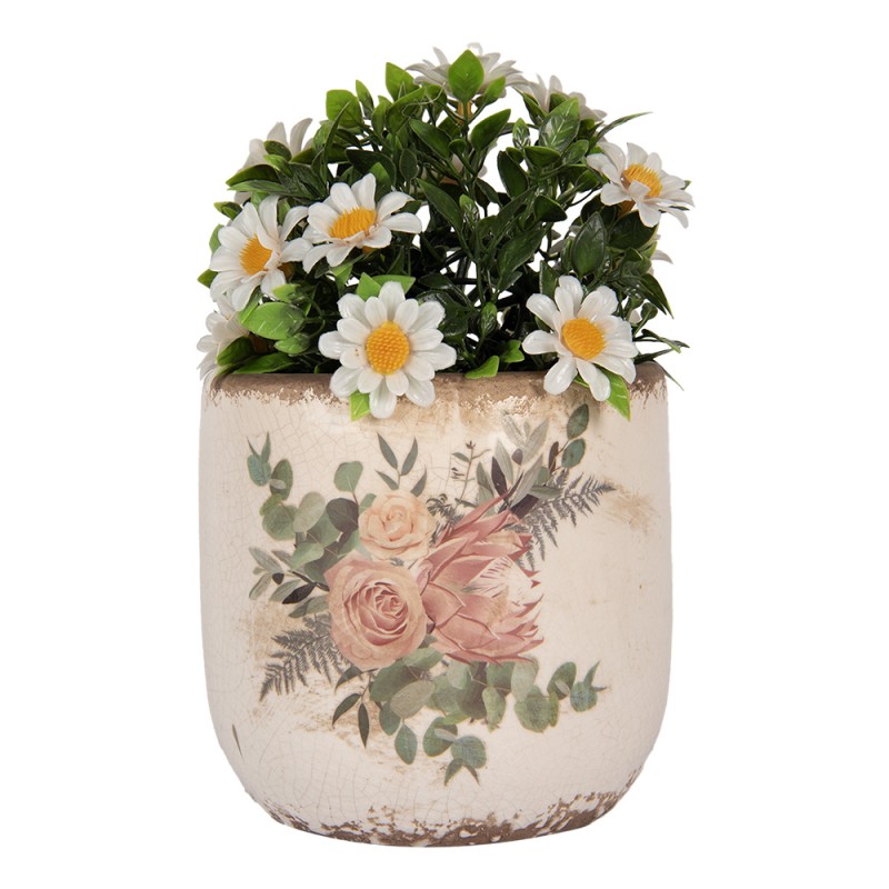 Clayre & Eef Blumentopf Ø 14x13 cm Beige Keramik Blumen