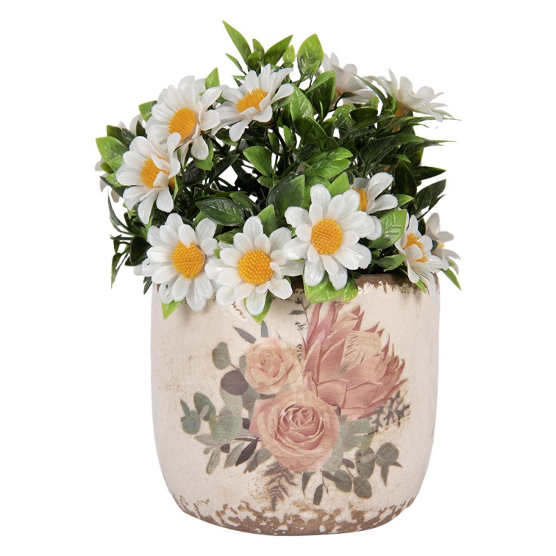 Clayre & Eef Bloempot Ø 11x10 cm Beige Keramiek Bloemen