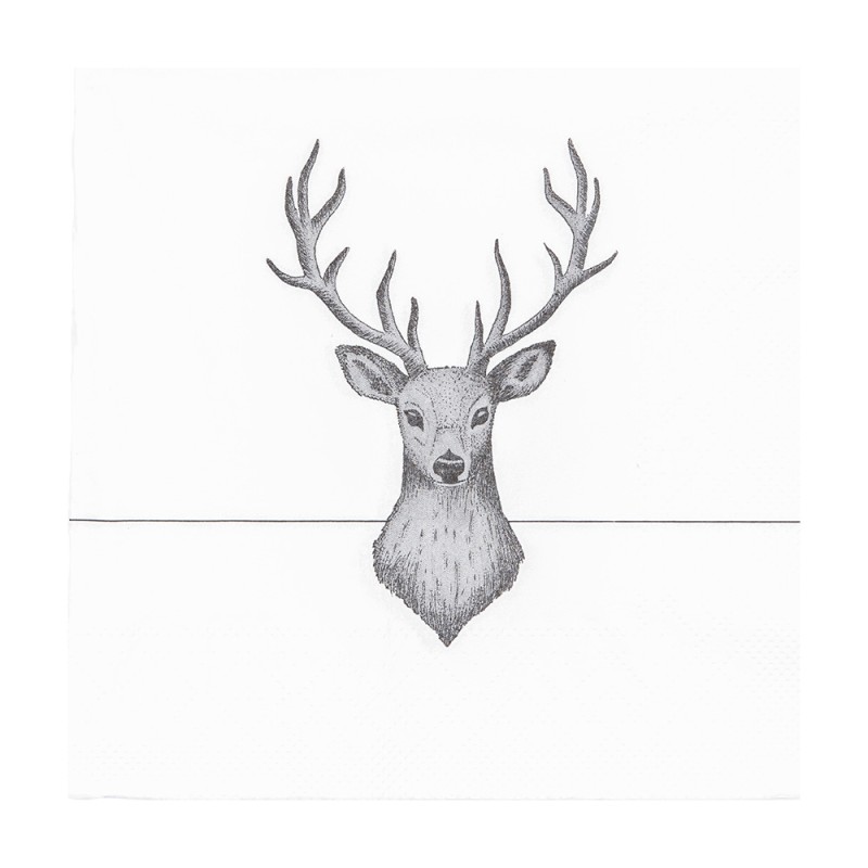 Clayre & Eef Serviettes Papier set de 20 33x33 cm Blanc Cerf