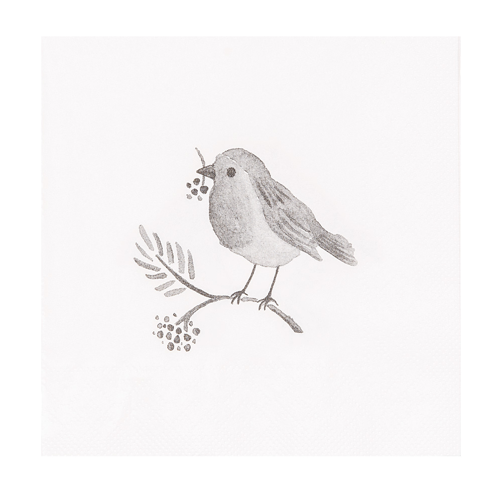 Clayre&Eef Servetten Papier Set van 20 33x33 cm Wit Papier Vogel afbeelding