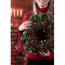 Clayre & Eef Corona di Natale Ø 30 cm Rosso Plastica