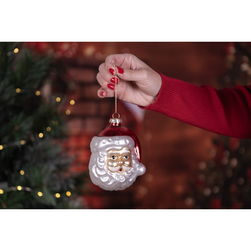 Clayre & Eef Kersthanger Kerstman 9x8x11 cm Wit Rood Glas