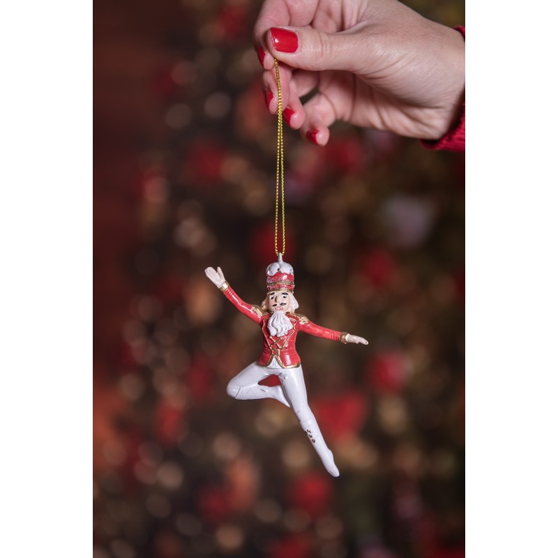 Clayre & Eef Ornement de Noël Casse-noisette 11 cm Rouge Blanc Polyrésine