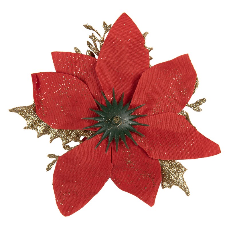 Clayre & Eef Piante artificiale Stella di Natale Ø 14x5 cm Rosso Color oro Plastica