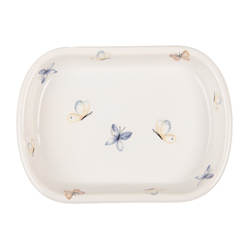Clayre & Eef Porte-savon 13x10x3 cm Blanc Céramique Papillons