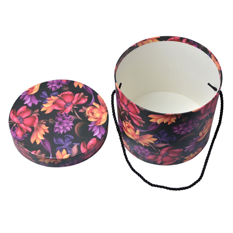Clayre & Eef Aufbewahrungsbox 3er Set Ø 23x20 / Ø 20x17 / Ø 17x14 cm Orange Karton Rund Blumen