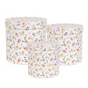 Clayre & Eef Scatola di archiviazione set di 3 Ø 19x19 / Ø 17x17 / Ø 15x15 cm Bianco Cartone Rotondo Fiori