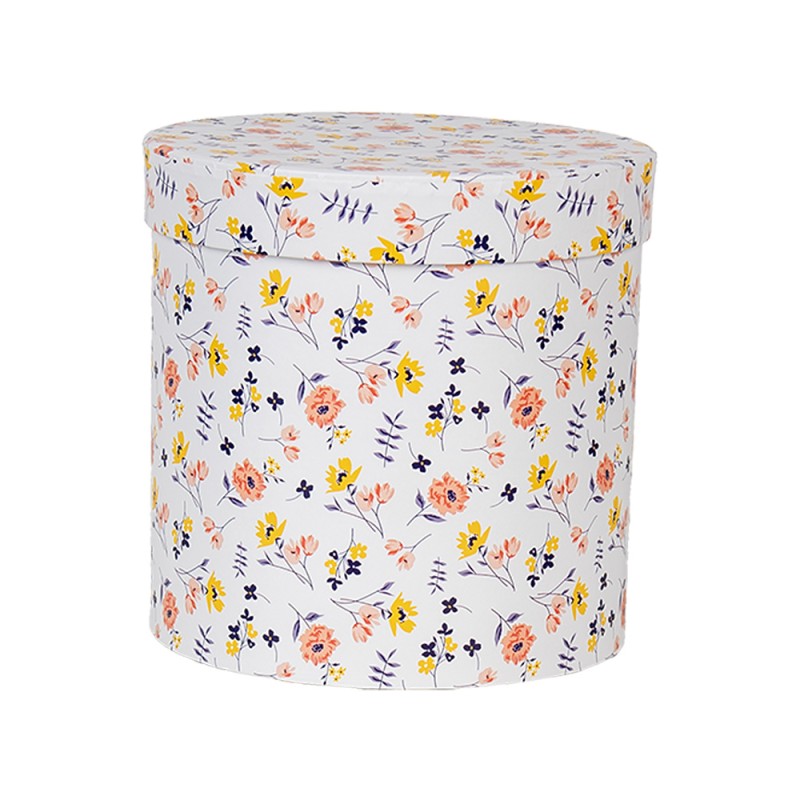 Clayre & Eef Scatola di archiviazione set di 3 Ø 19x19 / Ø 17x17 / Ø 15x15 cm Bianco Cartone Rotondo Fiori
