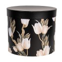 Clayre & Eef Boîte de rangement set de 3 Ø 24x21 / Ø 22x29/ Ø 19x18 cm Noir Carton Rond Tulipes