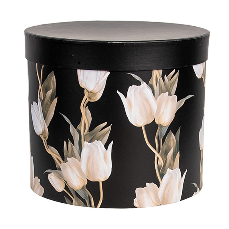 Clayre & Eef Boîte de rangement set de 3 Ø 24x21 / Ø 22x29/ Ø 19x18 cm Noir Carton Rond Tulipes