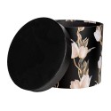 Clayre & Eef Boîte de rangement set de 3 Ø 24x21 / Ø 22x29/ Ø 19x18 cm Noir Carton Rond Tulipes