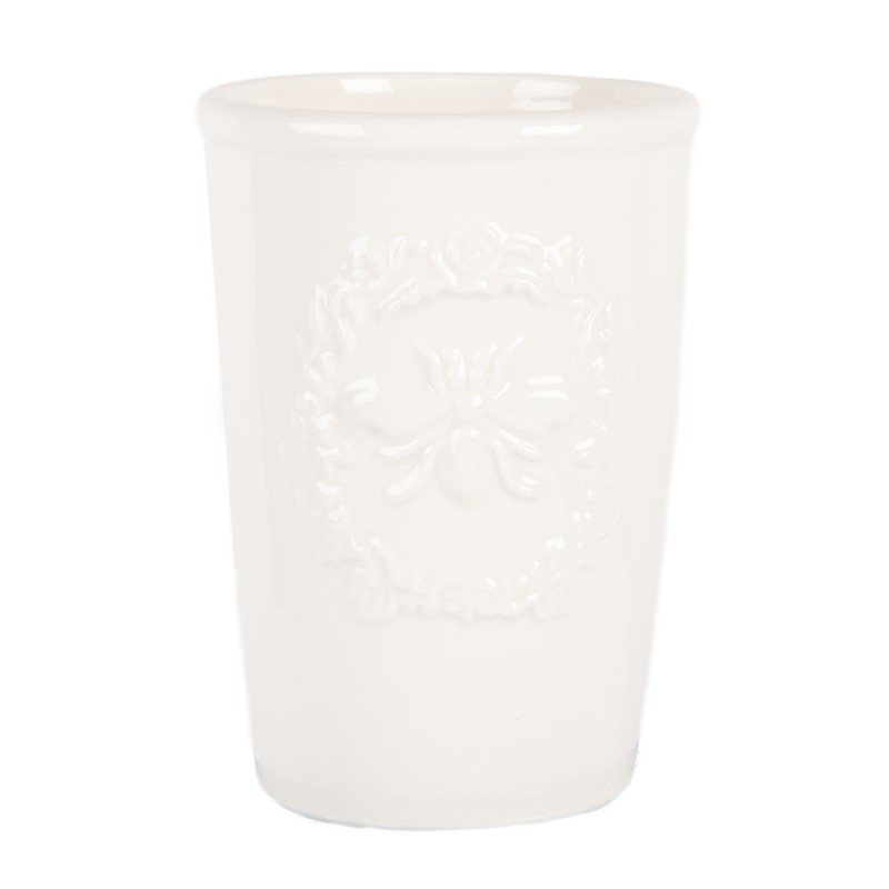 Clayre & Eef Portaspazzolino Ø 8x12 cm Bianco Ceramica