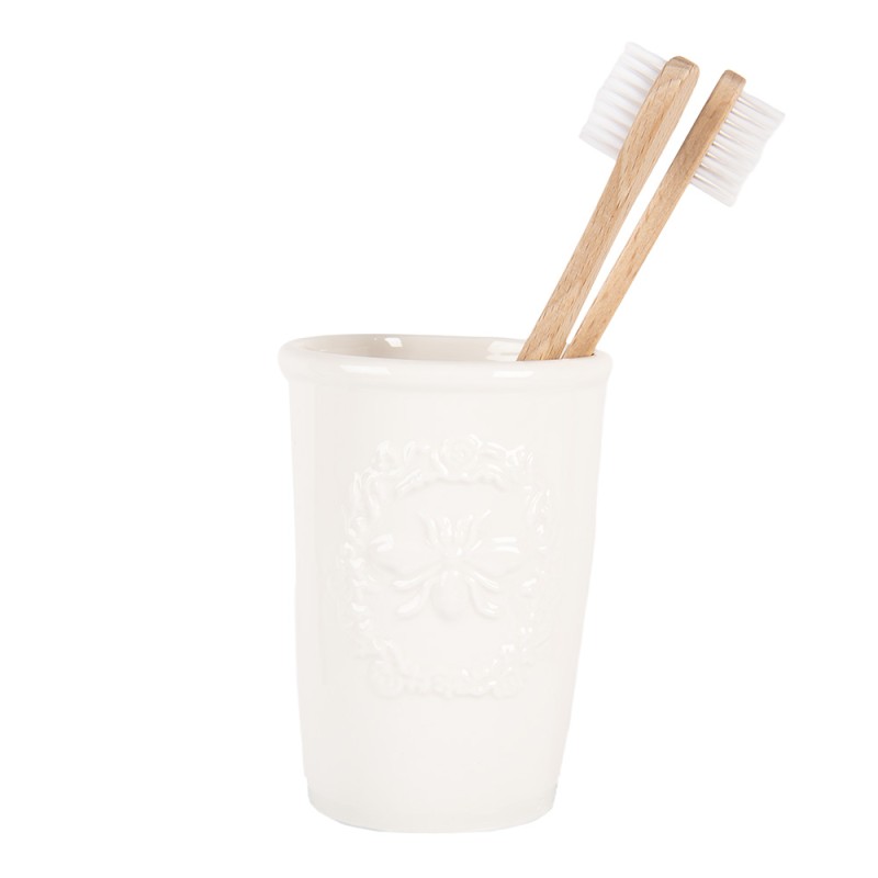 Clayre & Eef Portaspazzolino Ø 8x12 cm Bianco Ceramica