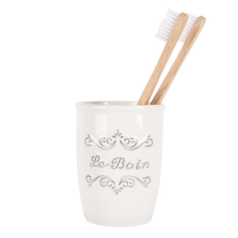 Clayre & Eef Toothbrush Holder Ø 8x10 cm White Ceramic
