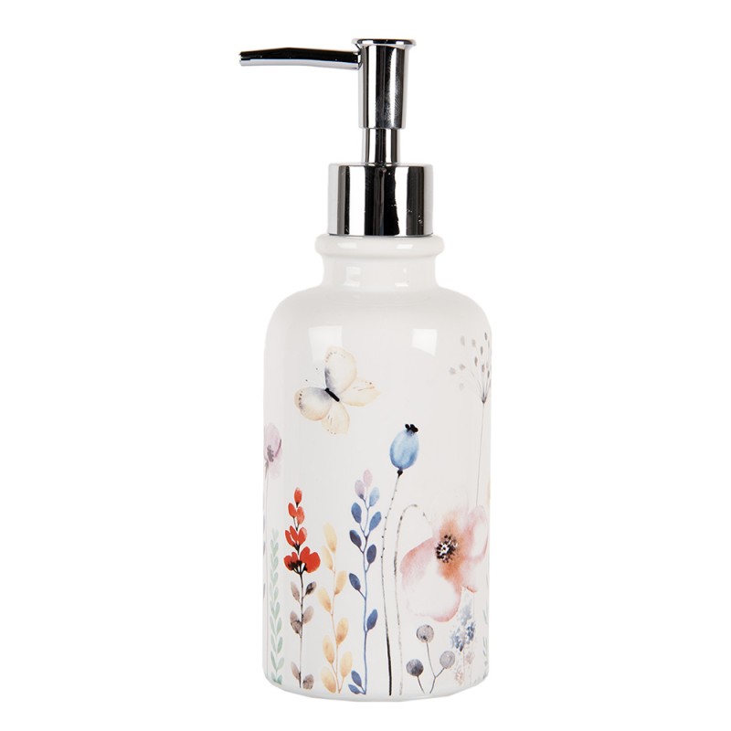 Clayre & Eef Soap Dispenser 350 ml White Ceramic Flowers
