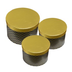 Clayre & Eef Scatola di archiviazione set di 3 Ø 25x17 / Ø 23x16 / Ø 21x14 cm Color oro Nero Cartone Rotondo