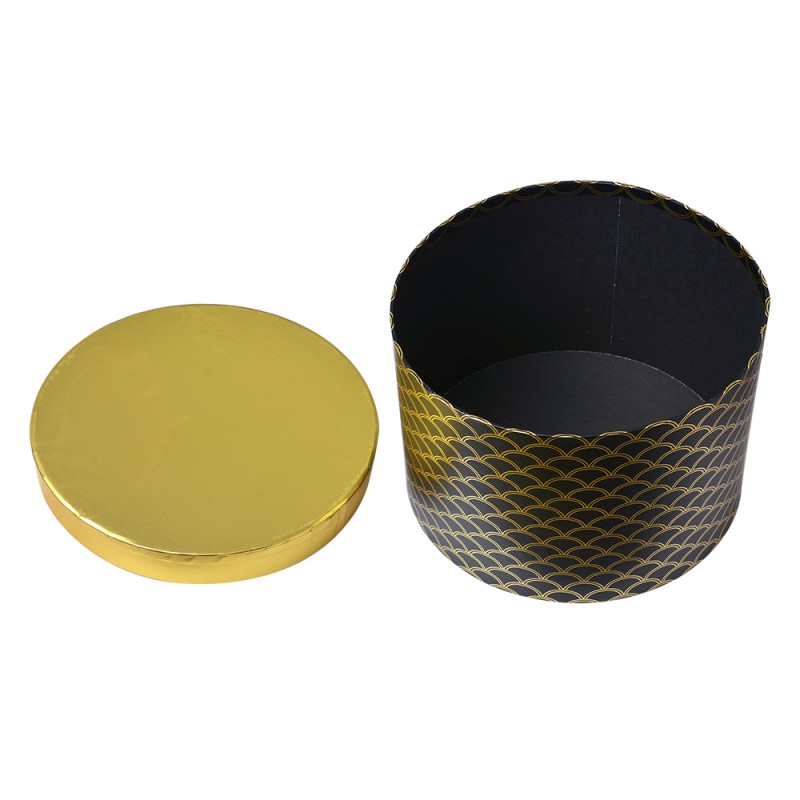 Clayre & Eef Scatola di archiviazione set di 3 Ø 25x17 / Ø 23x16 / Ø 21x14 cm Color oro Nero Cartone Rotondo