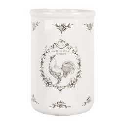 Clayre & Eef Zahnbürstenhalter Ø 8x12 cm Weiß Keramik Hahn