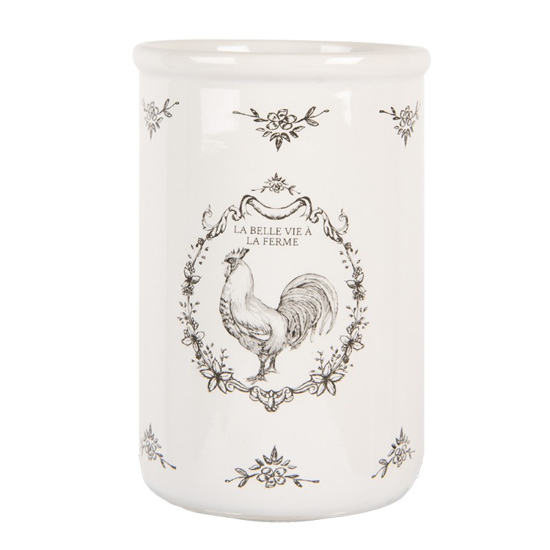 Clayre & Eef Zahnbürstenhalter Ø 8x12 cm Weiß Keramik Hahn
