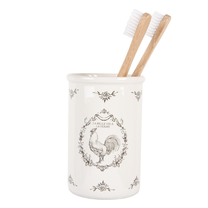 Clayre & Eef Zahnbürstenhalter Ø 8x12 cm Weiß Keramik Hahn