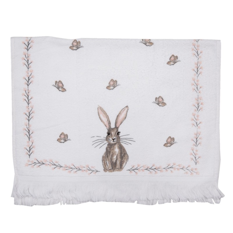 Clayre & Eef Serviette invité 40x66 cm Blanc Marron Coton Lapin